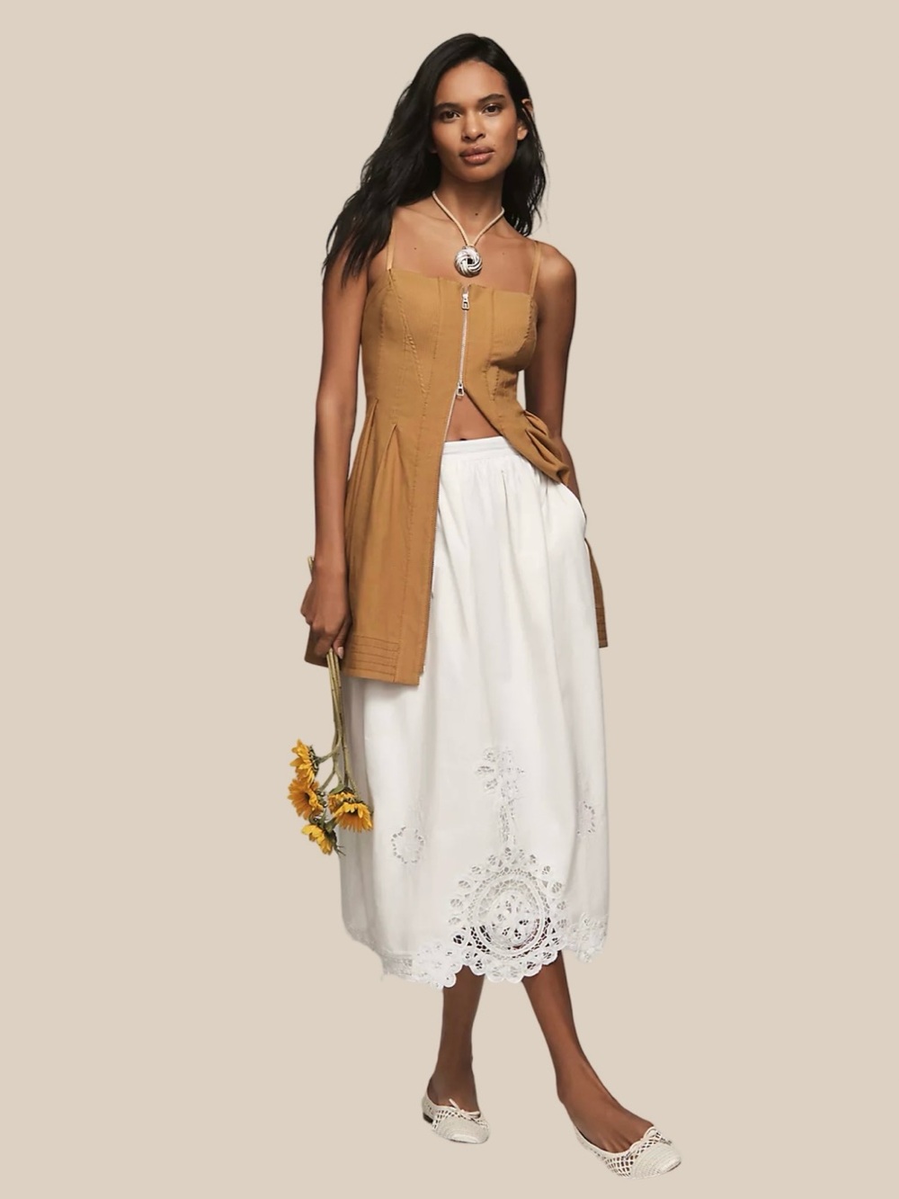 Anthropologie Maeve Structured Zip Front Mini Dress, Honey Brown, Pockets SZ M - Picture 3 of 8